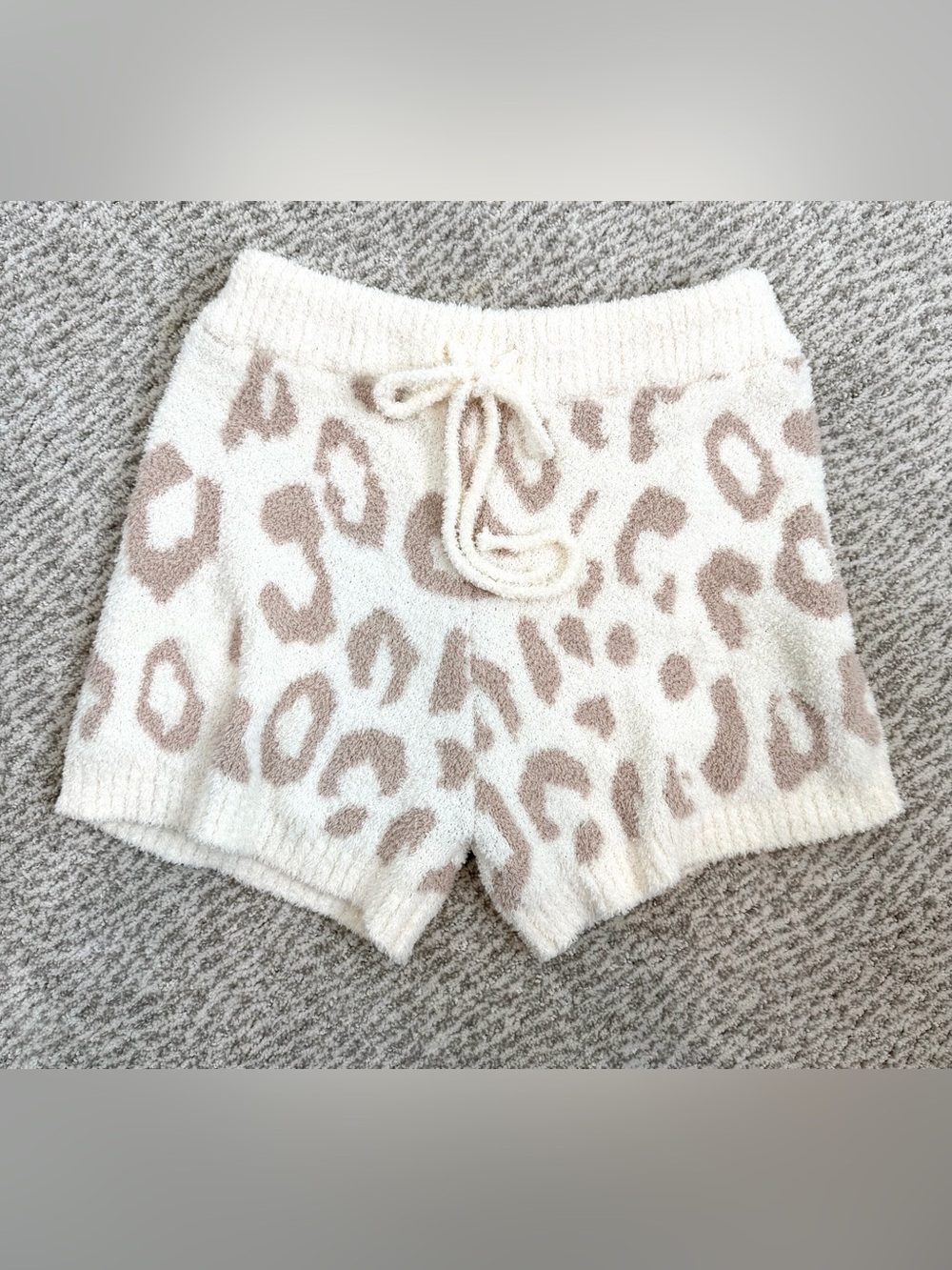 Altar'd State Fuzzy Cream and Taupe Leopard Print High-Waist Lounge Shorts XS